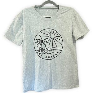 NWOT, Short sleeve T-shirt, Be Joyful, grey with black writing, size